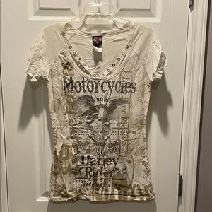 Harley-Davidson Cream Graphic Tee with Logo